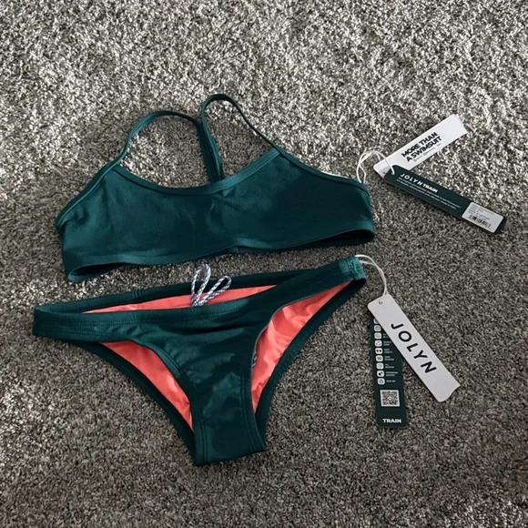 Jolyn Teal Swim Bikini with Coral Lining - Picture 1 of 6